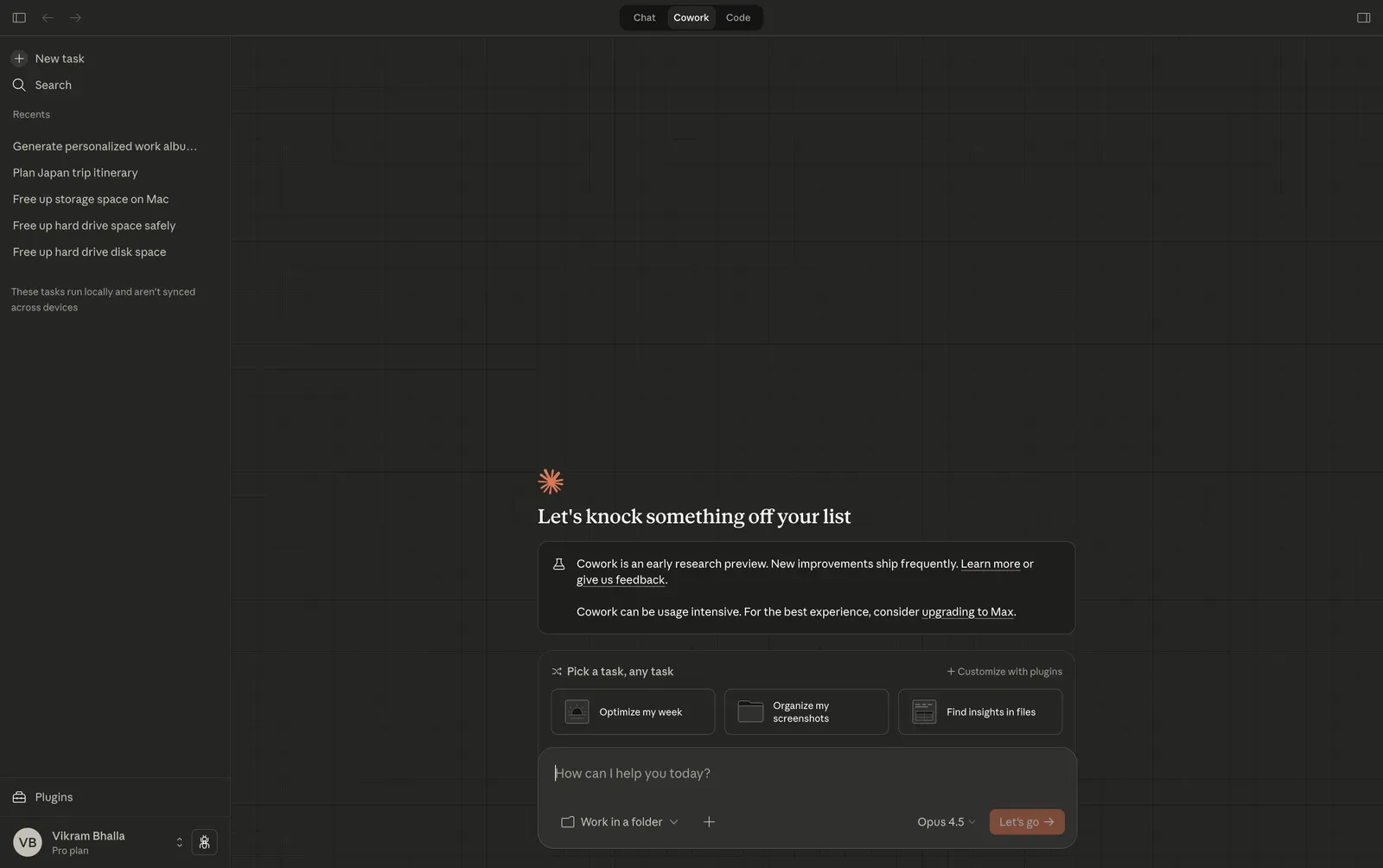 Claude Cowork interface